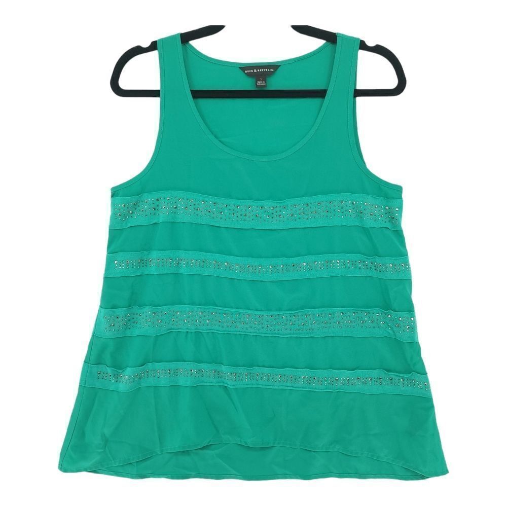 Rock & Republic Small Green Rhinestone Embellished Tank Top
